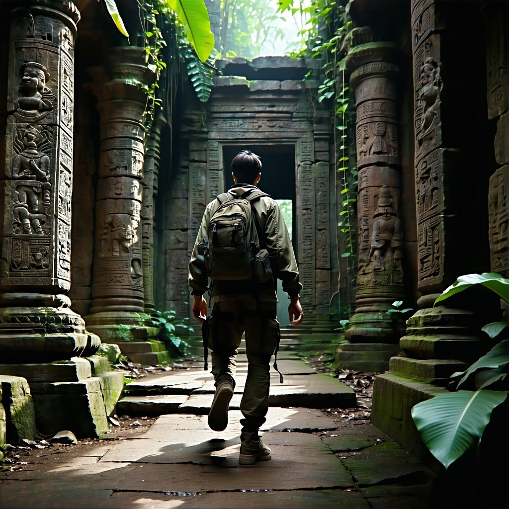 An adventurer is cautious of stumbling into a hidden trap.